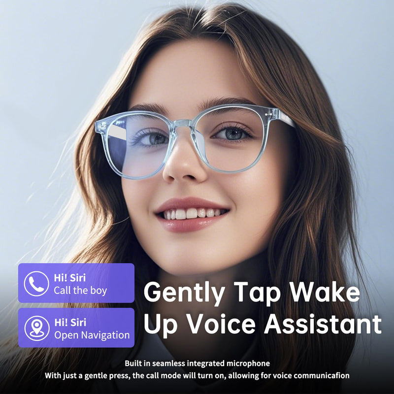 Smart Glasses for Women Men, Bluetooth Glasses with Photochromic Lenses Touch Control Voice Assistant for Clear Audio Remote Photography, Transparent frame and white legs, Perfect for Indoor Outdoor Gs07 Smart Glasses-clear