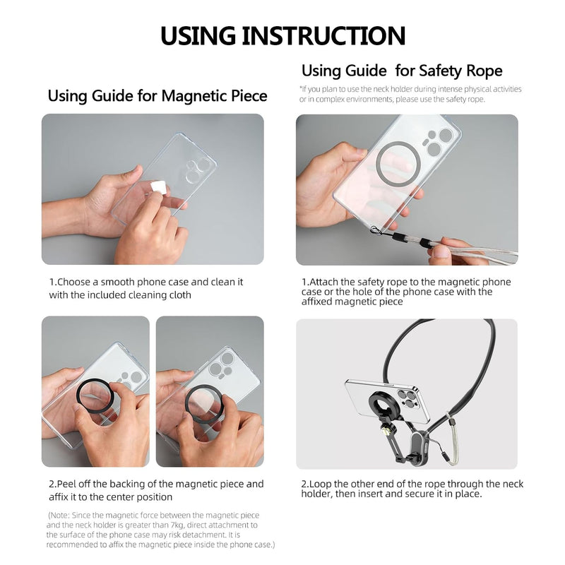 4 in 1 Magnetic Neck Mount for Phones,POV/Vlog Neck Phone Holder for Recording w/Chest Strap/Phone Clip Selfie Mount Phone Neck Holder Neck Tripod for iPhone/Android/Go Pro DJI Camera-Black
