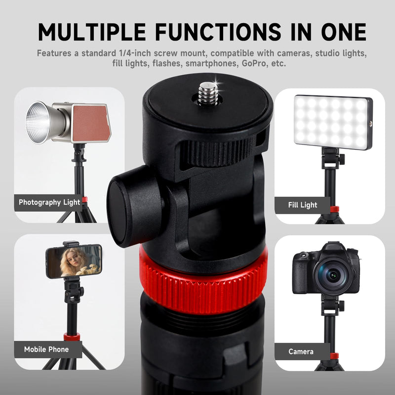 Durable Aluminum Tripod, 81" Adjustable Light Stand & Camera/Phone Tripod with Phone Mount, 1/4" Screw for DSLR, Smartphone, Video Lights - Photography, Vlogging, Live Streaming and Travel