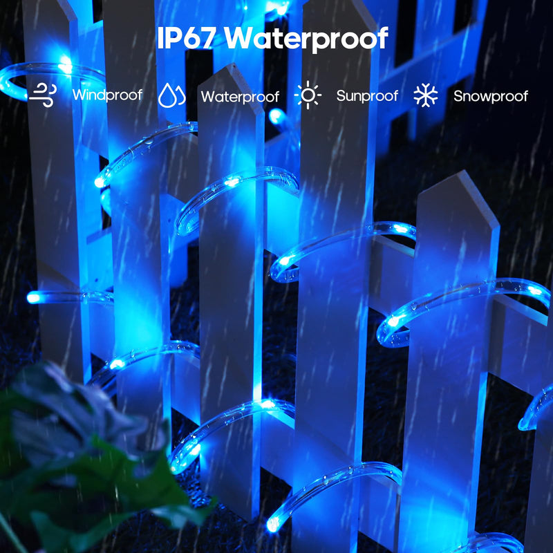 ICRGB Solar Pool Lights for Above Ground, 66FT 200LED 1200mAh Solar Rope Lights Outdoor, IP67 Waterproof Blue String Light with Remote, 8 Modes & Timing, Pool Garden Patio Fence Walkway Christmas