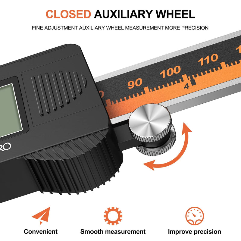 Digital caliper, 150mm / 6-inch digital caliper with large LCD display for external, internal and depth measurements