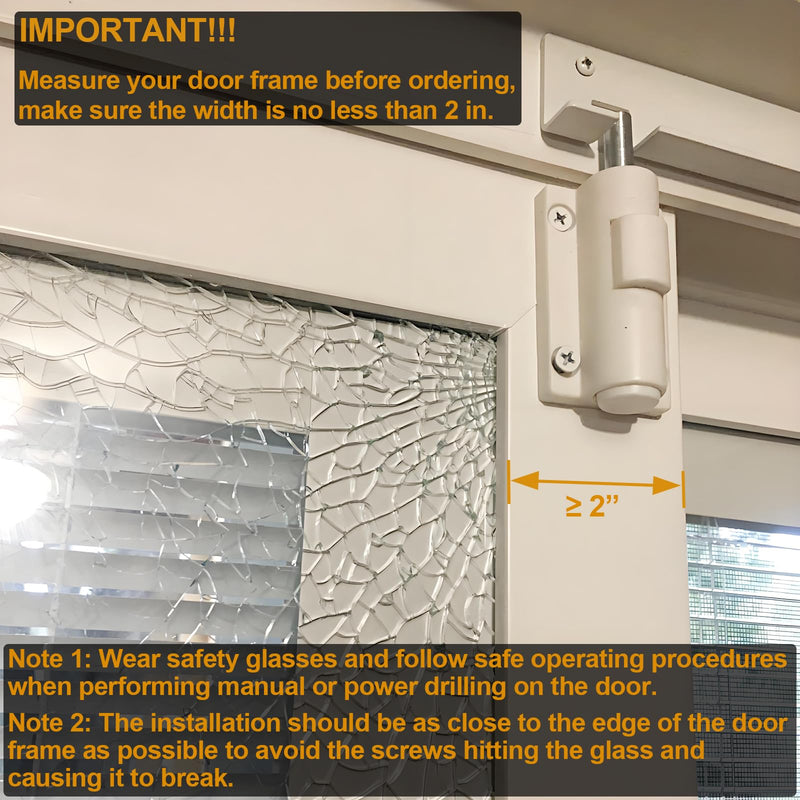Patio Sliding Glass Door Security Lock/Bolt, Rail-Childproof Safety Window Locks for Any Slide Doors and Windows, Install on The Top Bottom Foot Kick Lock White 2PC 2