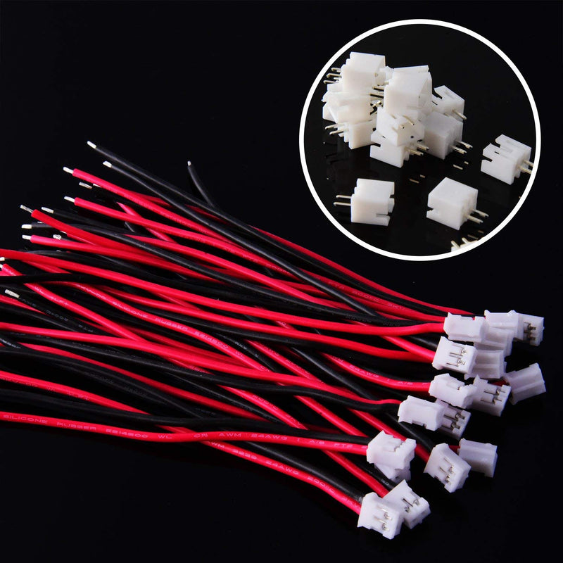 GTIWUNG 20 Pairs JST Connectors, JST 2.0mm 2 Pin Plug with 80mm Cable Wire, JST 2.0 PH 2 Pin Connector Plug, 2-Pin Connector Plug Male & Female
