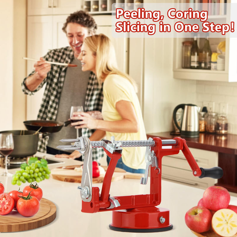 Apple Peeler Corer,Apple Slicer With Stainless Steel Blades,Fruit Cutter Machine, Convenient and Funny, Creative Kitchen Tool Gift for Baking Lover（Red） Red 1 Blade