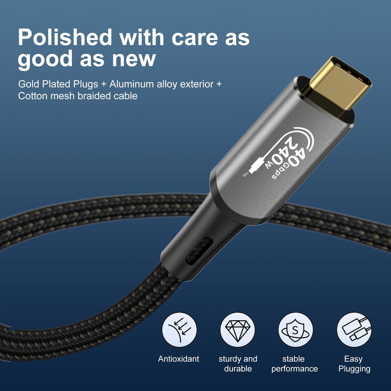USB4 Cable with Thunderbolt 4, 240W Charging, 40Gbps Data, 8K@60Hz 4K120Hz HDR, PD3.1, USB C to USB C, for MacBook M1-M3, Mac Studio, Laptops, Monitor USB4 40G 240W-0.5M