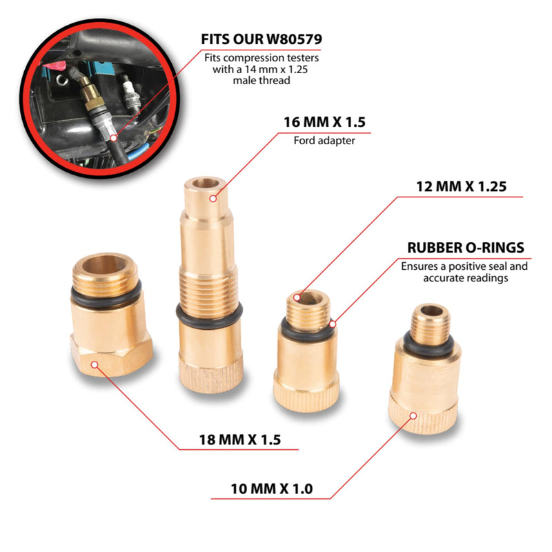 Performance Tool W80577 Compression Tester Spark Plug Adapters Set