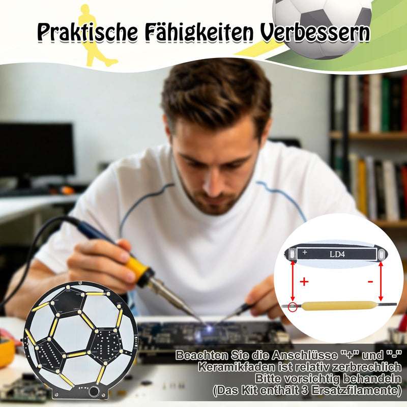 Football Soldering Kit LED Lamp, DIY Mint Learning Set, Electronic Kit for Beginners and Football Fans, Sound-Controlled Light + 5 Modes in Continuous Light Soldering Project, Decorative