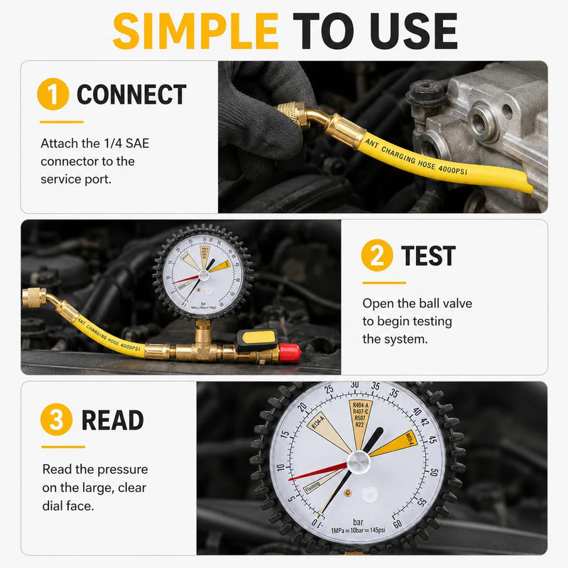Pressure Gauge SAE 1/4, -1 to 60 Bar | For air conditioners R134a, R22, R407C, R410A, R404A, R507, R422D, R32