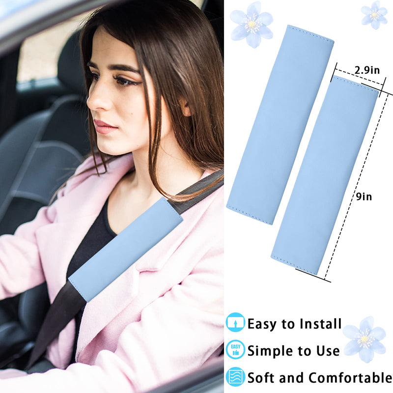 Frienda 10 Pcs Leather Steering Wheel Cover Set for Women 14.5-15 Inch Car Accessories with Seat Belt Shoulder Pad Seatbelt Cover Cup Holder Start Button Ring Sticker Air Vent Clip(Blue) Blue