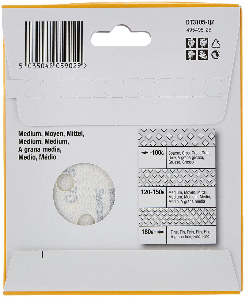 DeWALT DT3105-QZ Sanding Disc, 125 mm, K120 8-L Pack of 10 Ochre