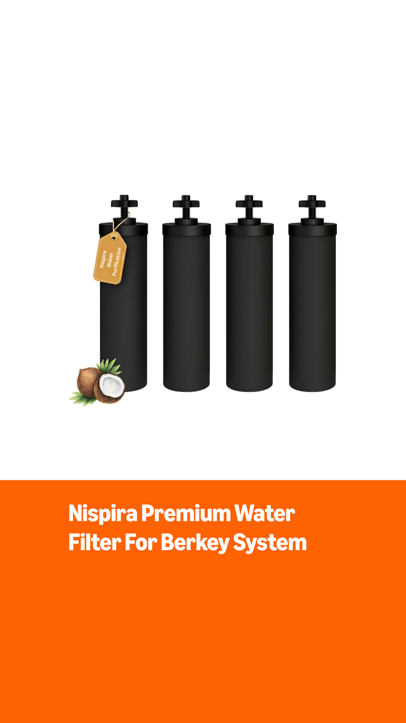 Nispira Premium Water Filter Black Element Cartridge Compatible with Berkey Countertop Water Purification System. Compared to Part BB9. 4 Filters Four Elements