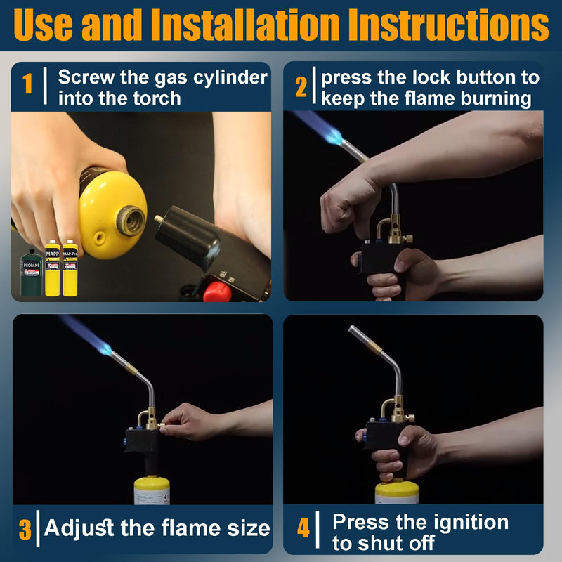 TS8000 Propane Torch Head with Igniter, TS8000 High Intensity Mapp Gas Torch Head with Brass Tip and Adjustable Flame Knob Welding Torch for Light Welding, Soldering, Brazing, Heating,Thawing 1