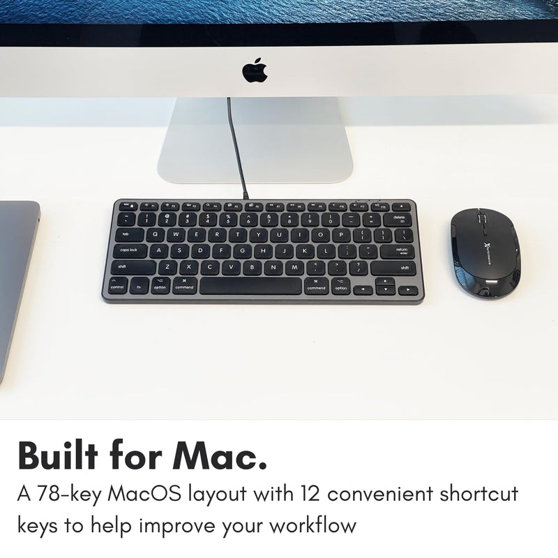Macally Wired Keyboard for Mac with USB Hub (2X USB-C / 1x USB-A) - Compatible Small Apple Keyboard with 2 in 1 USB Plug - Save Space with an USB C Keyboard for Macbook Pro/Air, Mac Mini, iMac