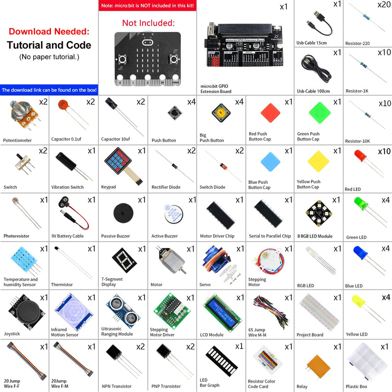 Freenove Ultimate Starter Kit for BBC Micro:bit (Not Included, Works with V1 & V2), 316-Page Detailed Tutorial, 224 Items, 44 Projects, Blocks and Python Code Without micro:bit
