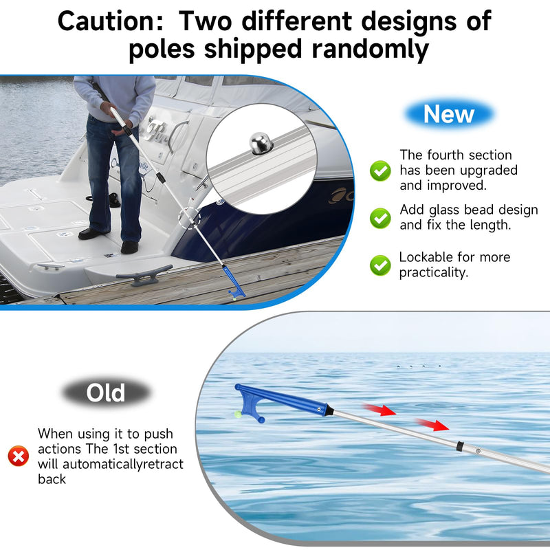 SANLIKE Telescopic Boat Hook for Docking, Extendable Marine Docking Pole with Luminous Design, Rust-Resistant Aluminum, Non-Slip Handle, Lightweight Boat Accessories for Kayak Fishing Pontoon silver