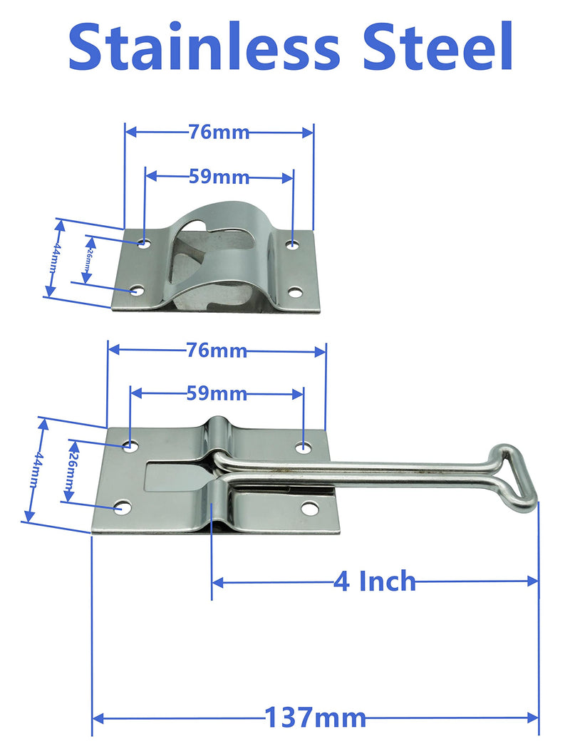 Polished STAINLESS STEEL 4 Inches T Style Entry Door Latch Hardware, Catch Holder for RV Camper Trailer Cargo (1 Pack)