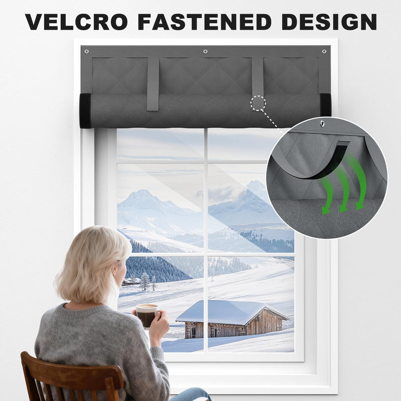 Thermal Window Cover for Winter,38" X 62" for Window Insulation for Summer Heat, Oxford Cloth Cotton Layer Window Sun Blocker to Keep Heat, Window Insulation Kit Fits Up to 3 x 5 Ft Window 38IN X 62IN Gray