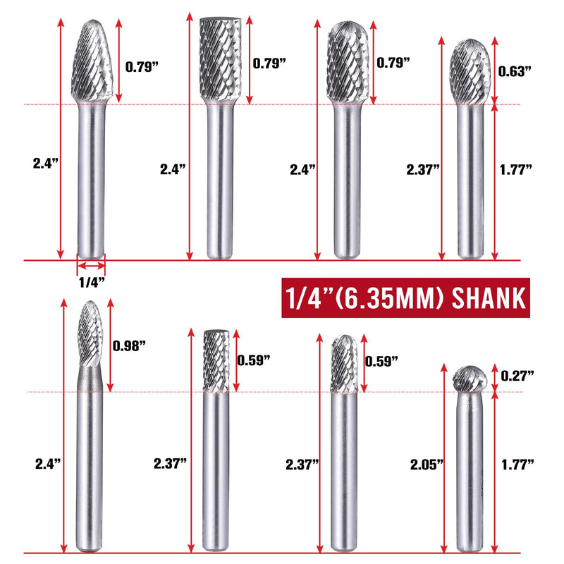 Carbide Burr Set 1/4" Shank, 8PC Double‑Cut Die Grinder Bits – Fits DeWalt, Milwaukee Die Grinders Accessories + 4PC Screw Extractor Kit 1/4"Shank 8PC