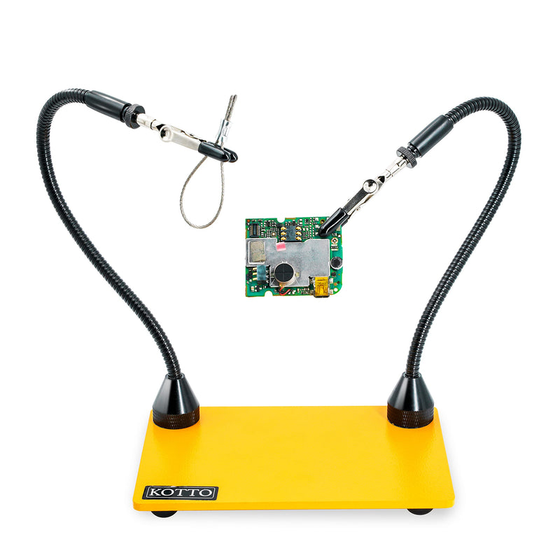 KOTTO Third Hand Soldering Aid Third Hand Soldering Magnetic Circuit Board Holder Tool Two Arms Help Hands Craft Workshop Help Station Non-Slip Aluminum Base Wire Cutter Pliers