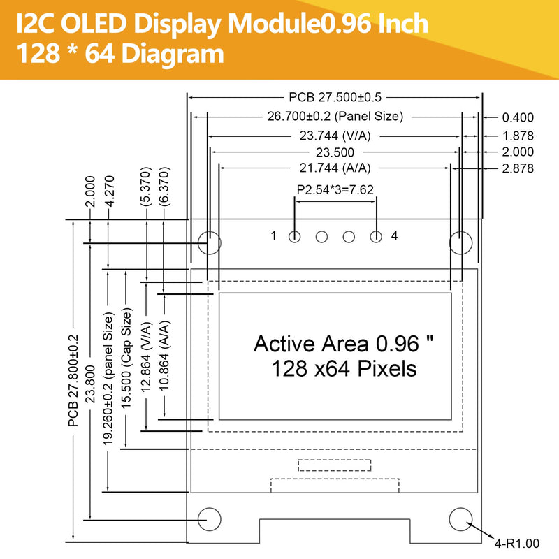 XTVTX 3PCS 0.96 Inch OLED Module 12864 128x64 Driver IIC I2C Serial Luminous Display Board Compatible with Arduino PI (Blue and Yellow)