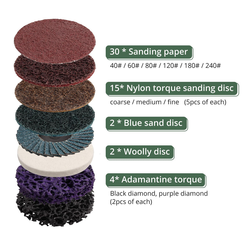 EYPINS 53x sanding discs 50 mm Velcro sand disc, serrated discs, cleaning disc, 2 inch disc pad holder with 1/4 inch shaft & for wood, metal, jewelry deburring, grinding, polishing