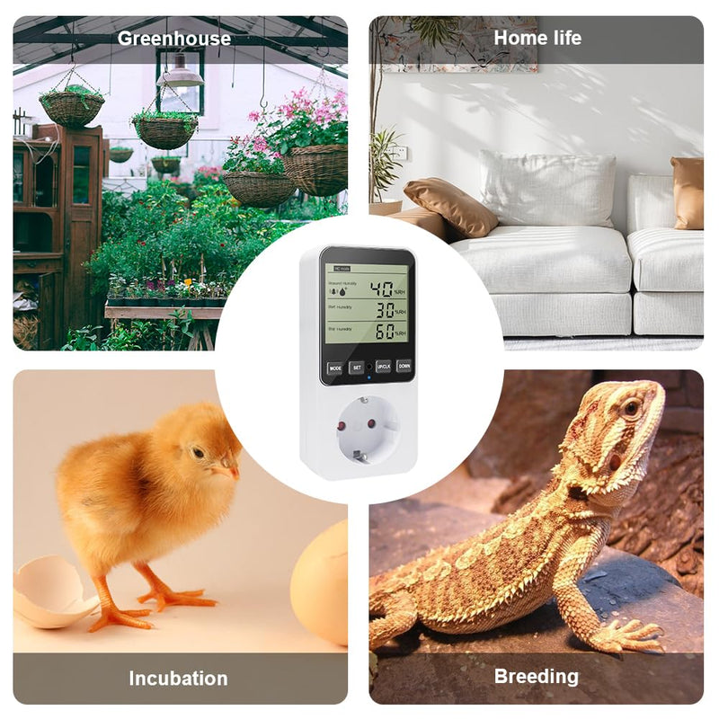 KETOTEK Humidity Controller/Temperature Controller Socket 230V with Sensor, Digital Hygrostat Humidity Controller, Humidity Controller with Alarm for Humidifier Dehumidifier Mushroom Terrarium