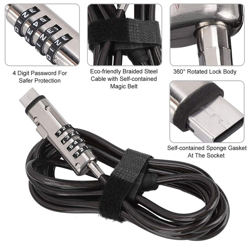 Computer Lock,Laptop Keyless Security Cable Combination Lock Anti-Theft Safety Lock with Locking Cable for Desktop, Laptop, Projector