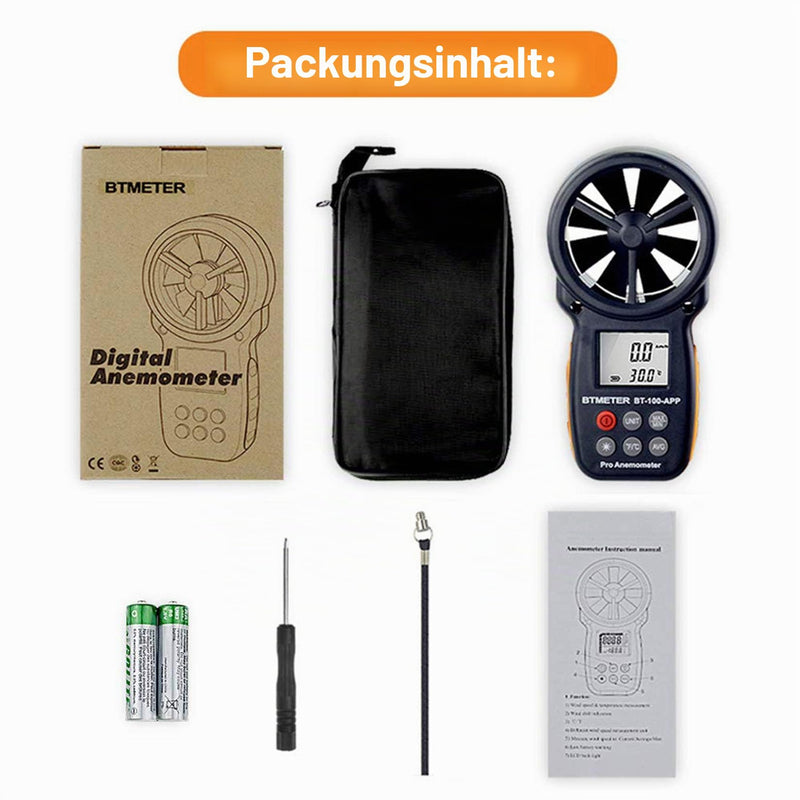 BTMETER Digital Anemometer - Handheld Wind Gauge - Digital LCD Meter for Precise Wind Speed Measurement (CFM) with Max./Min./Average - LCD Backlight - for Shooting