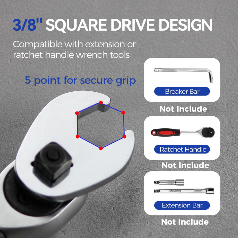 3/8" Drive Flare Nut Crowfoot Wrench Set, 10 Piece Cr-V Steel + Ni-Cr Plating 5 Point Grip Flare Nut Crow Foot Tool Set, Metric 10-19mm Crows Feet Wrench Set with Storage Pouch for Home Car Repair Flare Nut - Metric