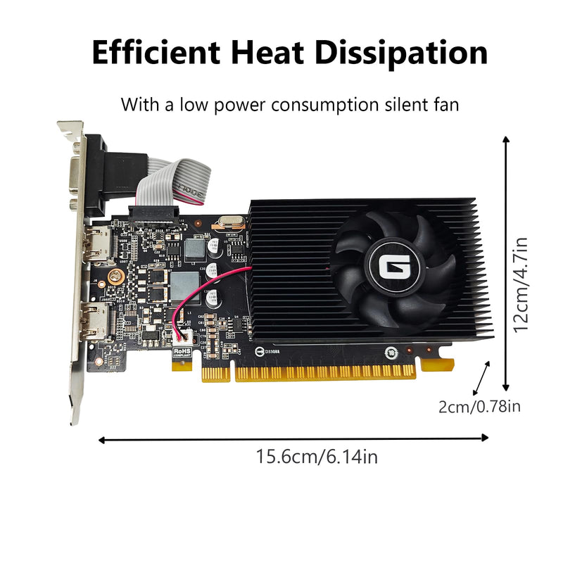 GeForce GT 730 2G Low Profile Graphics Card, 2X HDMI, VGA, DDR3, PCI Express 1.0 x16, Entry Level GPU for PC, SFF and HTPC GT 730 2G VGA/2X HDMI(not work with Win11)