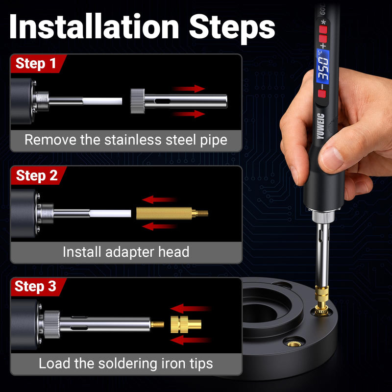 Thread insert set for heat insertion – 181 pieces with 60W digital soldering iron, stand, tweezers & M6 nuts, screws & covers for plastic thread repair and DIY projects