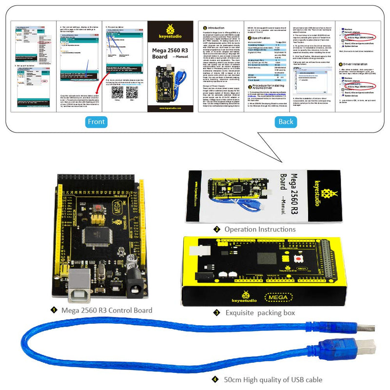 KEYESTUDIO Mega 2560 R3 Board for Arduino Projects with USB Cable