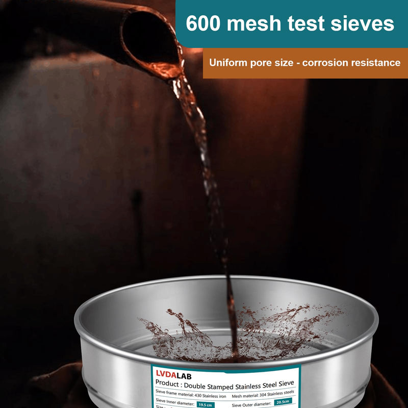 304 Stainless Steel Mesh Lab Sieve, 600 Mesh(0.025mm) Aperture Test Sieve, 7.9Inch(20cm) Diameter Economy Standard Analysis Sample Test Sieves for Industrial Laboratory Homes 600Mesh(0.025mm)/Ф7.9in