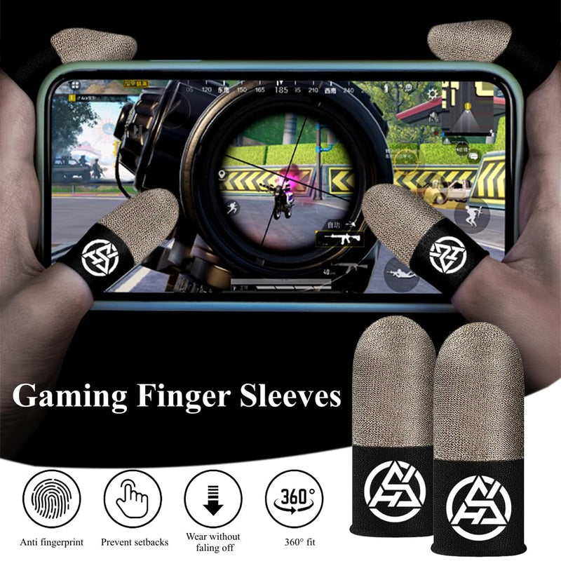 Gaming Finger Sleeves, Gamer Touchscreen Finger & Thumb Covers, 0.3mm Silver Fiber, High Sensitive, Anti Sweat, Breathable, Ultra Thin, PUBG Game Gloves for Mobile Phone/iPad Tablet (10 Pcs)