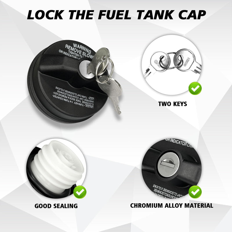 Locking Gas Cap Fuel Tank with Key, Gas Cap Lock Locking Fuel Cap Cover Compatible with Toyota 4Runner, Chevy Silverado 1500 2500 3500, Nissan GMC Honda Subaru Buick #10504 77300-47020 Black