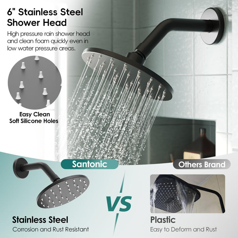 Replacement for Delta Shower Trim Kit 14 Series, Bathroom Matte Black Shower Faucet Set, 6-Inch Black Shower Head and Handle Set(Valve/Cartridge Not Included) Matte Black without Tub Spout