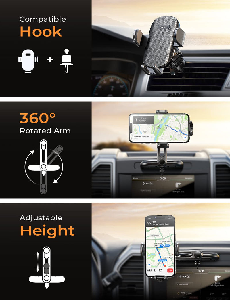 LISEN CD Slot Phone Mount for Car, Adjustable CD Phone Holder for Car Phone Mount for iPhone Car Holder Mount Ultra Sturdy Vent Cell Phone Holder Mount for iPhone 15 Pro Max Plus Accessories Samsung Black