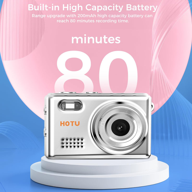 Mini Keychain Digital Camera, Y2K Pocket-Size Mini Camera, 2MP 1080P SmallCamera with 32GB Card, Video Recorder with Long Battery Life for Travel, Party and Vlog (Silver) Silver