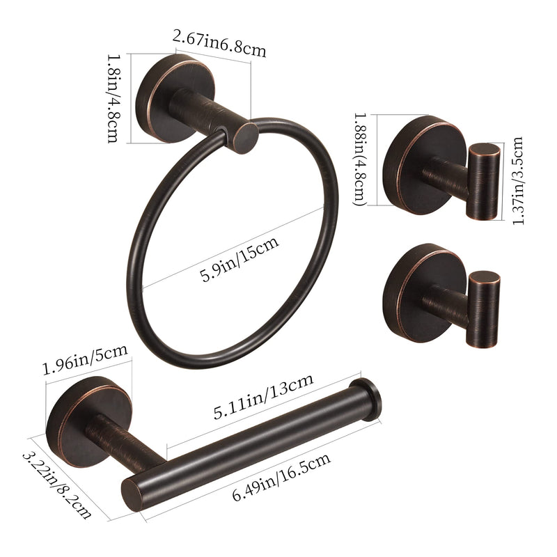 Bronze Toilet Paper Holder Towel Holder Towel Hooks,Oil Rubbed Toilet Paper Roll Holder Towel Ring Bathroom Hardware Set,Wall Mounted Rustic Farmhouse Rustproof Stainless Steel Bath Accessories 4PC Oil Rubbed Bronze 4pc