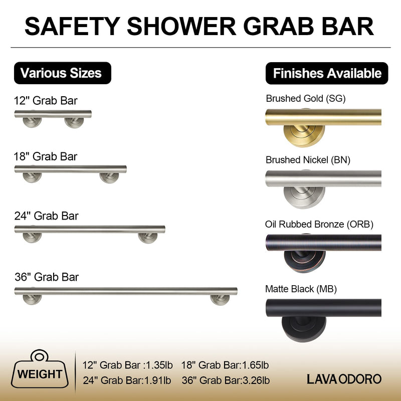 Lava Odoro Shower Grab Bar, Modern Stainless Steel Handicap Grab Bar for Bathtubs and Showers, Shower Safety Bar for Seniors Disabled, ADA-Compliant (Brushed Nickel, 18 Inch) Brushed Nickel