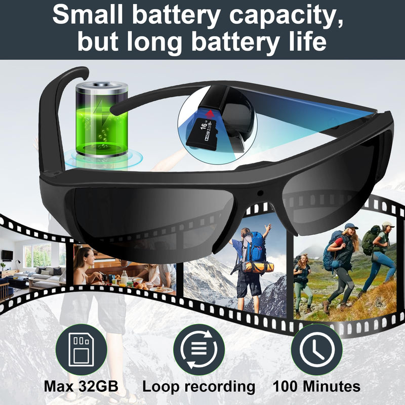 Sport Camera Sunglasses,Smart Glasses Camera for Men, HD 1080p Video Cameras UV Protective Polarized Lenses for Outdoor Activities Cycling, Traveling, Driving(Include 16G Memory Card)