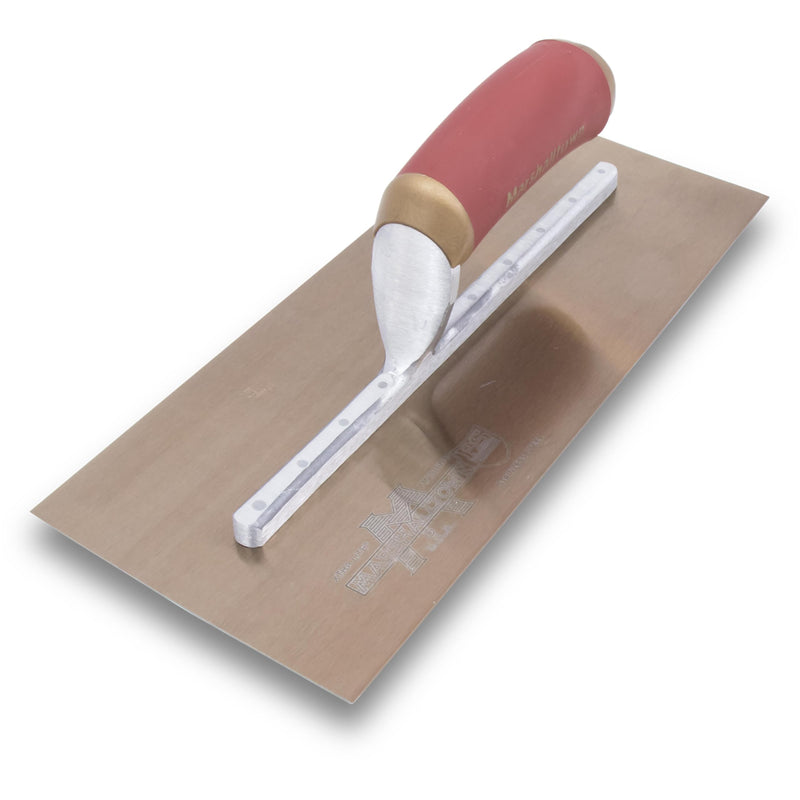 MARSHALLTOWN PermaShape Finishing Trowel, 12 x 5 Inch Broken-In Golden Stainless Steel Concrete Tool, Assembled in USA, PB7GSD