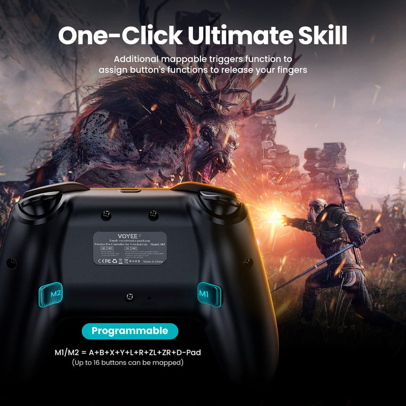 VOYEE Switch Controllers Compatible with Switch/Lite/OLED, Switch Pro Controller with Programming Motion Control Vibration, Updated Wireless Switch Controller with Wake-up Turbo Screenshot Red+Blue