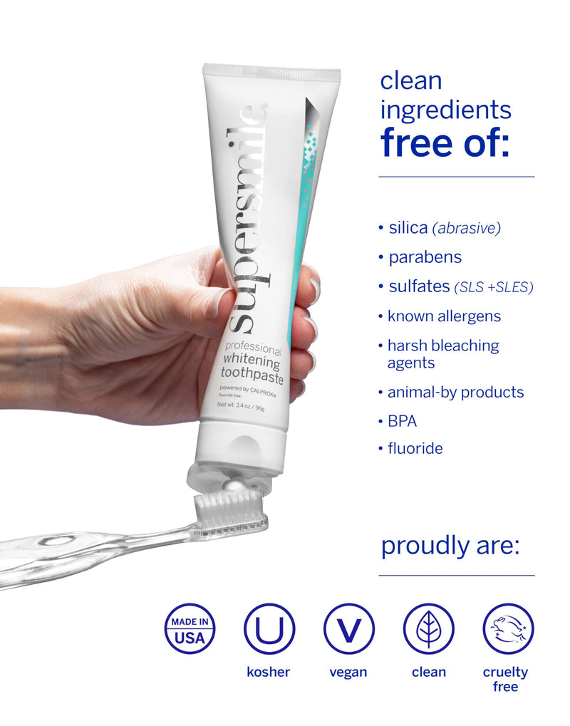 Supersmile Fluoride-Free Whitening System, Original Mint, Sensitivity-Free | 3.4 Oz Toothpaste + 3.6 Oz Accelerator, Whitens 6 Shades in 7 Days, RDA 65 Low Abrasion, Veneer Safe, Calprox® Powered