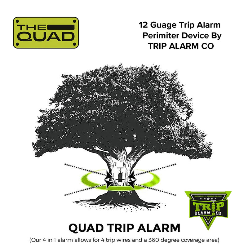 Trip Wire Reel and Trip Alarm Bundle Set - 12 Gauge Quad 3.0-85 ft Kevlar Reusable 50 lb Reels - Perimeter Defense Device 360° Coverage Warning Security for Camping Safety 2 Pack Reel Olive Drab
