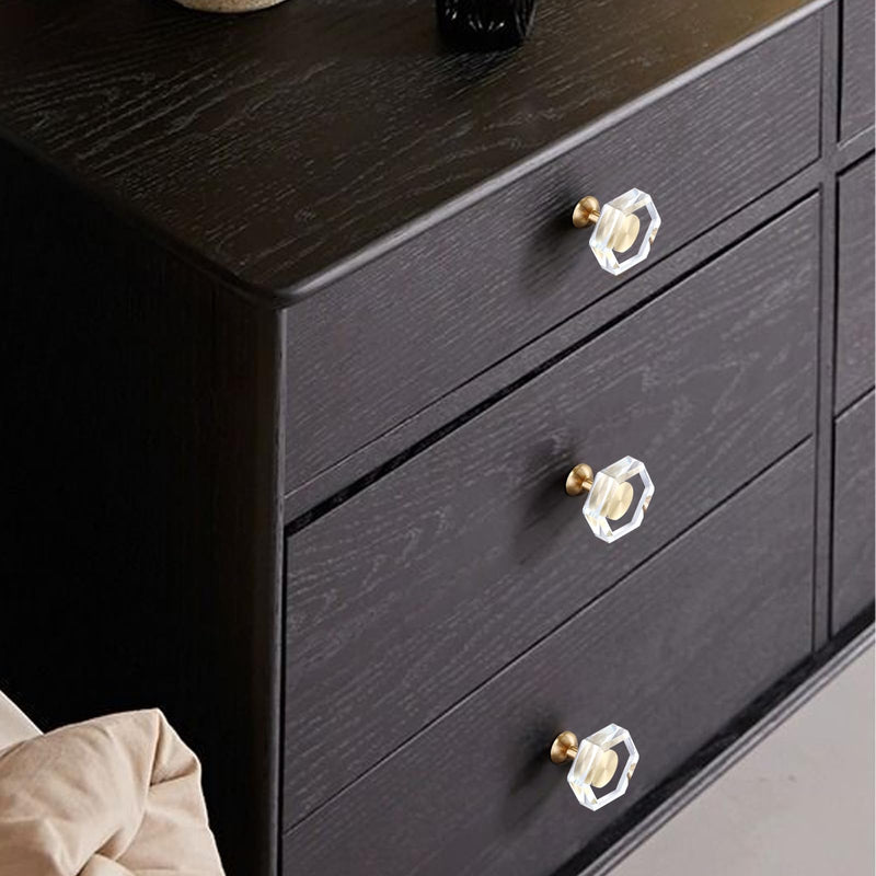 Guank 12-Pack Brass Base Crystal Drawer Knobs, Glass Crystal Gold Cabinet Knobs, 1-5/16-Inch Hexagon, Kitchen Hardware Pulls, Modern Bathroom Hardware Knob 12 Pack hexagonal-1.2inch