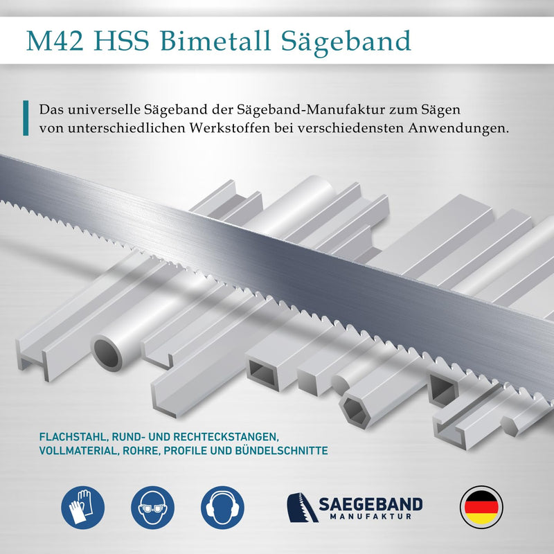 Pack of 3 Premium M42 HSS Bi-Metal Saw Bands, 1140 x 13 x 0.65 mm with 10/14 TPZ, Bandsaw Blade, Saw Blade for Metal, Steel, Aluminum, Non-ferrous Metals Light Metal Alloys 1140x13x0.65mm 10/14 TPI
