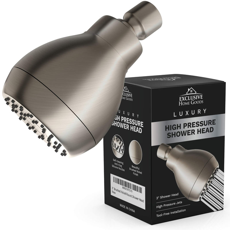 High Pressure Shower Head - Brushed Nickel - Powerful Deluxe Bathroom Showerhead with Strong Spray Stream and Small Silicone Nozzles - Universal Fit Works with High and Low Water Flow Showers-2.5 GPM 2.5 GPM Brush Nickel