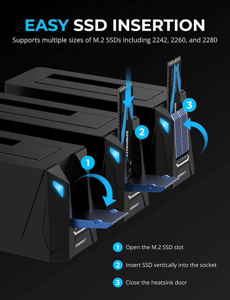 SABRENT USB C Docking Station for M.2 PCIe/NVMe and SATA 2.5/3.5 Inch SSD & HDD with Offline Cloning (DS-UNHC) NVMe + SATA Dock – USB-C
