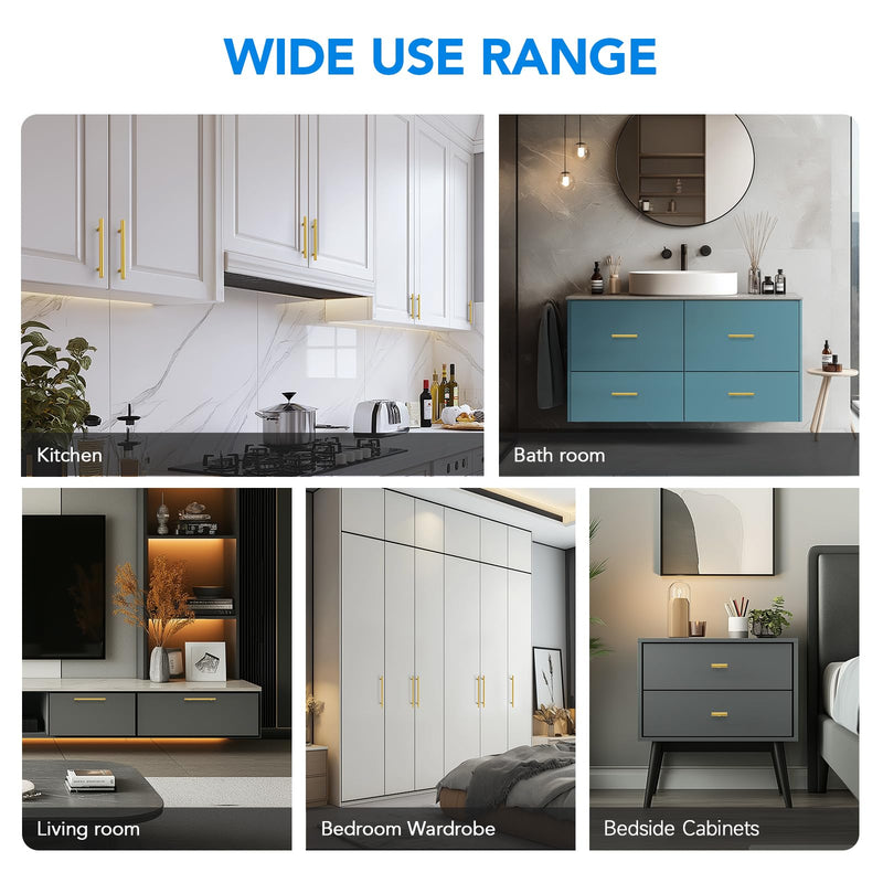 HOME EDIT Brushed Brass Cabinet Handles 2-1/2 Inch Hole Spacing, Stainless Steel Drawer Pulls for Cabinets, Kitchen, Bathroom, Dresser 15 Pack 2-1/2 Inch Hole Center